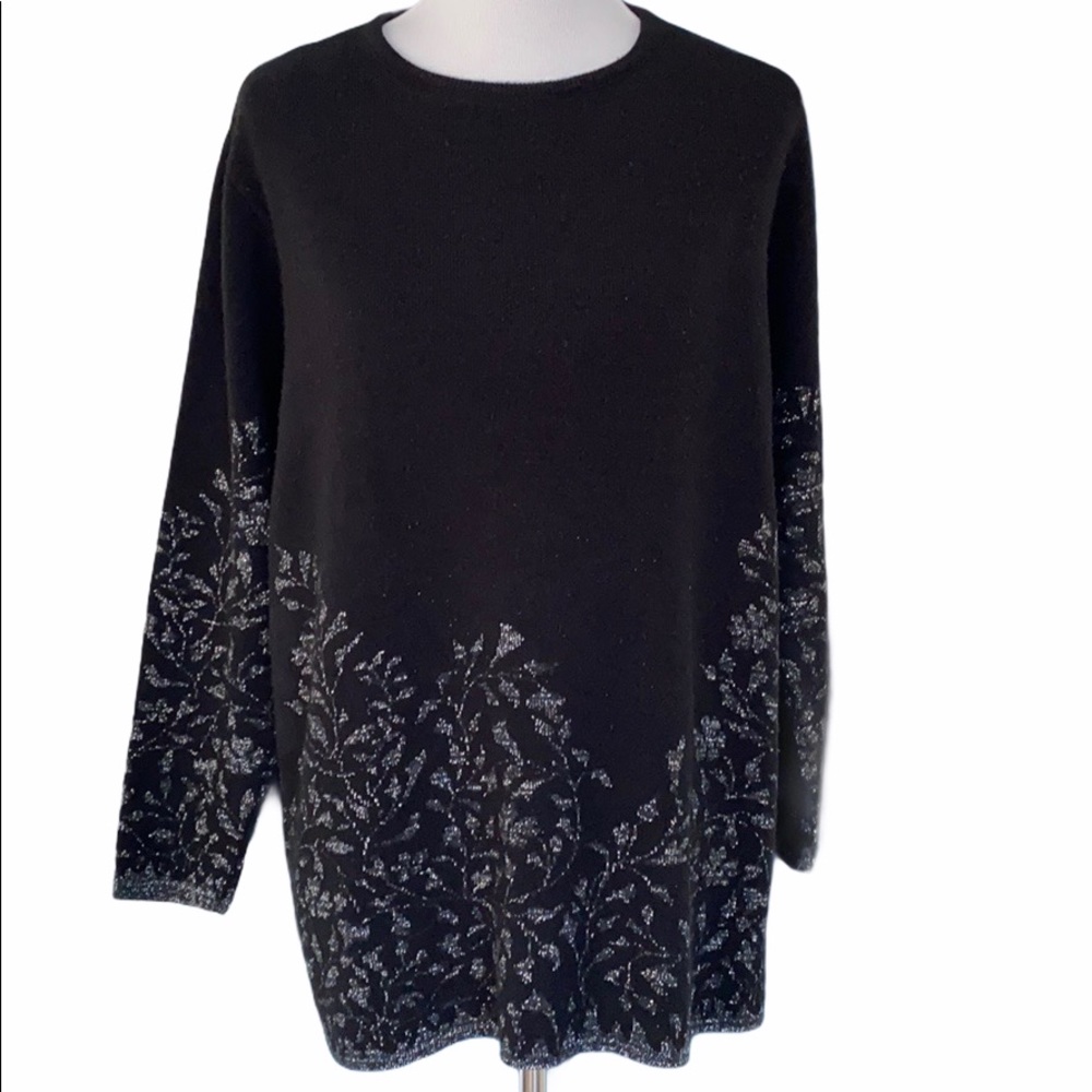 Vintage Black Sweater Tunic with Sparkly Flowers